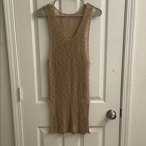Beige Crochet Sleeveless Knit Dress